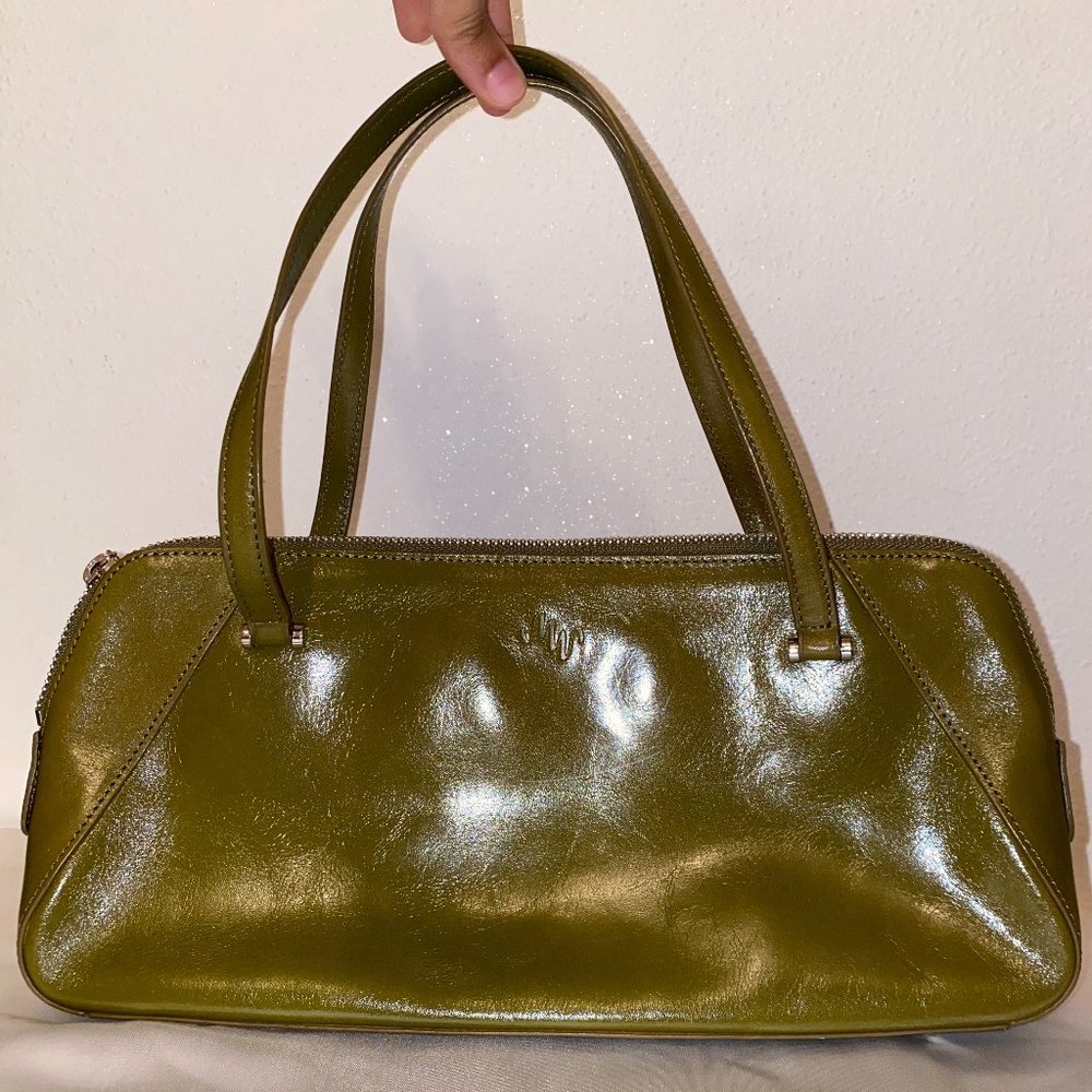 MONSAC Original Vintage Mustard Green Leather Shoulder Classic Bag Medium VTG